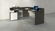 Eckschreibtisch >Novara< in Schiefer / Weiß Hg. - 180x90x160cm (BxHxT)
