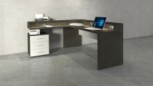 Eckschreibtisch >Novara< in Schiefer / Weiß Hg. - 180x90x160cm (BxHxT)