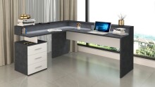 Eckschreibtisch >Novara< in Schiefer / Weiß Hg. - 180x90x160cm (BxHxT)