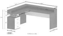 Eckschreibtisch >Novara< in Schiefer / Weiß Hg. - 180x90x160cm (BxHxT)