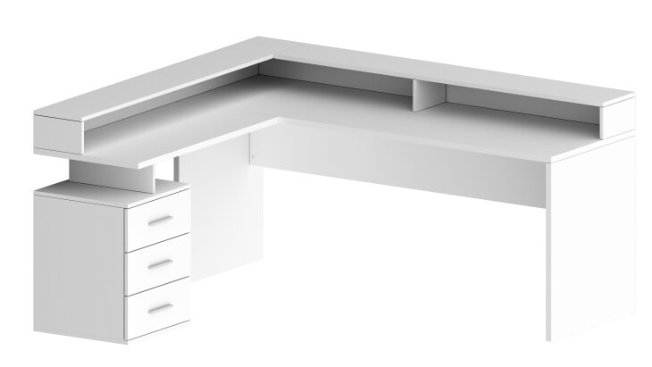 Eckschreibtisch >Novara< in Weiß Hochglanz - 180x90x160cm (BxHxT)