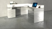 Eckschreibtisch >Novara< in Weiß Hochglanz - 180x90x160cm (BxHxT)