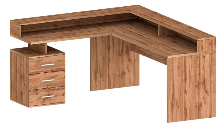 Eckschreibtisch >Novara< in Wotan Eiche Dekor - 180x90x160cm (BxHxT)