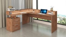 Eckschreibtisch >Novara< in Wotan Eiche Dekor - 180x90x160cm (BxHxT)