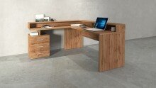 Eckschreibtisch >Novara< in Wotan Eiche Dekor - 180x90x160cm (BxHxT)