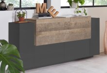 Sideboard >Trani< in Anthrazit matt / Eiche Dekor - 160x86x45 (BxHxT)