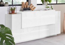 Sideboard >Trani< in Weiß matt / Weiß Hochglanz  - 160x86x45cm (BxHxT)