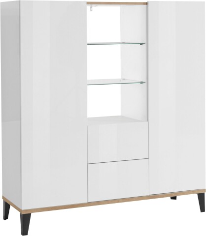 Highboard >Rovigo< in Weiß Hg. /  Pereira Ahorn - 120x120x40cm (BxHxT)