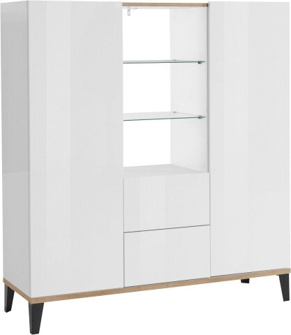 Highboard >Rovigo< in Weiß Hg. /  Pereira Ahorn - 120x120x40cm (BxHxT)
