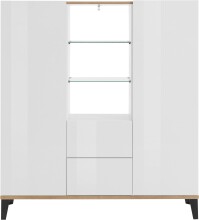Highboard >Rovigo< in Weiß Hg. /  Pereira Ahorn - 120x120x40cm (BxHxT)