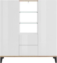 Highboard >Rovigo< in Weiß Hg. /  Pereira Ahorn - 120x120x40cm (BxHxT)