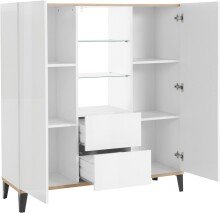 Highboard >Rovigo< in Weiß Hg. /  Pereira Ahorn - 120x120x40cm (BxHxT)