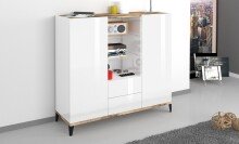 Highboard >Rovigo< in Weiß Hg. /  Pereira Ahorn - 120x120x40cm (BxHxT)