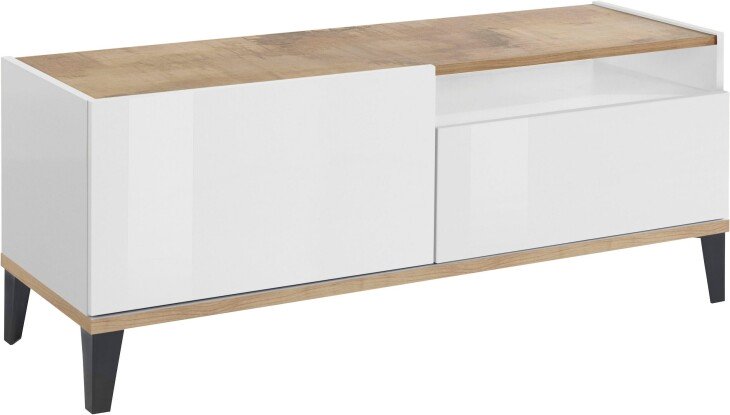 TV-Board >Rovigo< in Weiß Hg. / Pereira Ahorn - 120x47x40cm (BxHxT)