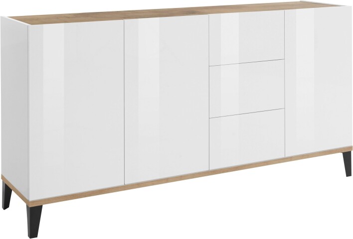 Sideboard >Rovigo< in Weiß Hg. / Pereira Ahorn - 160x82x40cm (BxHxT)