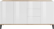 Sideboard >Rovigo< in Weiß Hg. / Pereira Ahorn - 160x82x40cm (BxHxT)