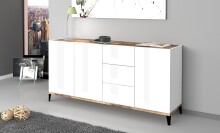 Sideboard >Rovigo< in Weiß Hg. / Pereira Ahorn - 160x82x40cm (BxHxT)