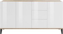 Sideboard >Rovigo< in Weiß Hg. / Pereira Ahorn - 160x82x40cm (BxHxT)