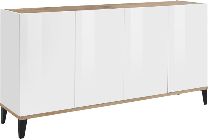 Sideboard >Rovigo< in Weiß Hg. / Pereira Ahorn - 160x82x40cm (BxHxT)