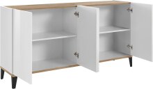 Sideboard >Rovigo< in Weiß Hg. / Pereira Ahorn - 160x82x40cm (BxHxT)