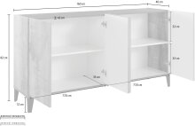 Sideboard >Rovigo< in Weiß Hg. / Pereira Ahorn - 160x82x40cm (BxHxT)