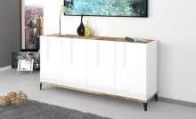 Sideboard >Rovigo< in Weiß Hg. / Pereira Ahorn - 160x82x40cm (BxHxT)