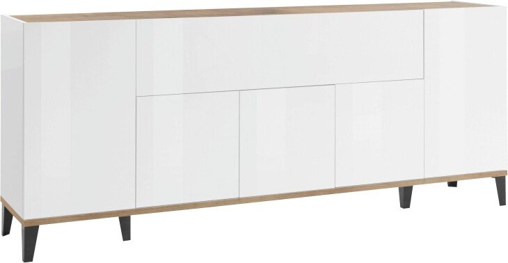 Sideboard >Rovigo< in Weiß Hg. / Pereira Ahorn - 200x82x40cm (BxHxT)