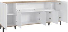Sideboard >Rovigo< in Weiß Hg. / Pereira Ahorn - 200x82x40cm (BxHxT)