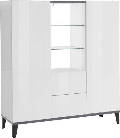 Highboard >Rovigo< in Weiß Hg. / Schiefer - 120x120x40cm (BxHxT)