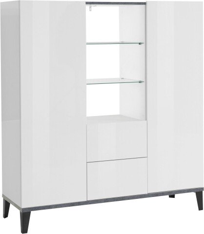 Highboard >Rovigo< in Weiß Hg. / Schiefer - 120x120x40cm (BxHxT)