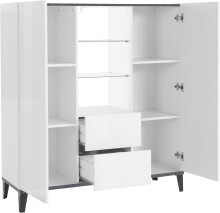 Highboard >Rovigo< in Weiß Hg. / Schiefer - 120x120x40cm (BxHxT)