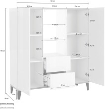 Highboard >Rovigo< in Weiß Hg. / Schiefer - 120x120x40cm (BxHxT)