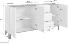 Sideboard >Rovigo< in Weiß Hg. / Schiefer - 160x82x40cm (BxHxT)