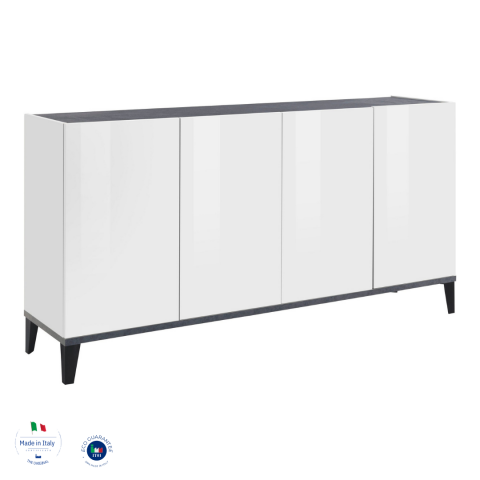 Sideboard >Rovigo< in Weiß Hg. / Schiefer - 160x82x40cm (BxHxT)