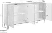 Sideboard >Rovigo< in Weiß Hg. / Schiefer - 160x82x40cm (BxHxT)