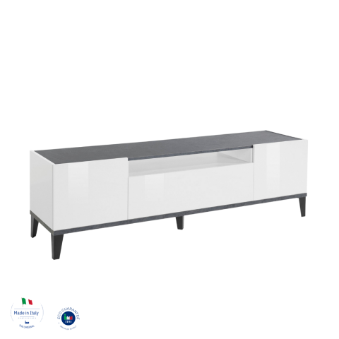 TV-Board >Rovigo< in Weiß Hg. / Schiefer - 160x47x40cm (BxHxT)