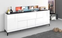 Sideboard >Rovigo< in Weiß Hg. / Schiefer - 200x82x40cm (BxHxT)