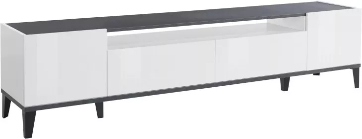 TV-Board >Rovigo< in Weiß Hg. / Schiefer - 200x47x40cm (BxHxT)