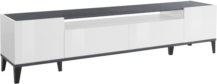 TV-Board >Rovigo< in Weiß Hg. / Schiefer - 200x47x40cm (BxHxT)