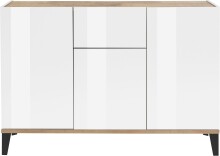 Sideboard >Rovigo< in Weiß Hg. / Pereira Ahorn - 120x82x40cm (BxHxT)