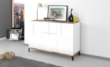 Sideboard >Rovigo< in Weiß Hg. / Pereira Ahorn - 120x82x40cm (BxHxT)