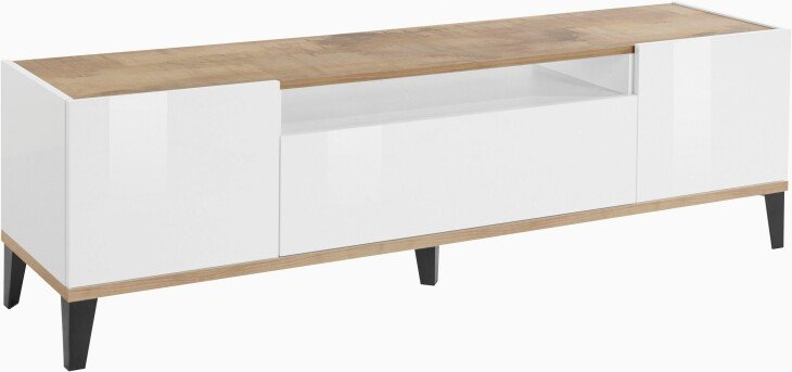 TV-Board >Rovigo< in Weiß Hg. / Pereira Ahorn - 160x47x40cm (BxHxT)