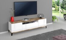 TV-Board >Rovigo< in Weiß Hg. / Pereira Ahorn - 160x47x40cm (BxHxT)