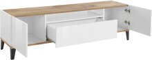 TV-Board >Rovigo< in Weiß Hg. / Pereira Ahorn - 160x47x40cm (BxHxT)