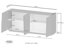 Sideboard >Bitonto< in Weiß Hochglanz - 200x86x44cm (BxHxT)