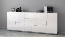 Sideboard >Bitonto< in Weiß Hochglanz - 200x86x44cm (BxHxT)