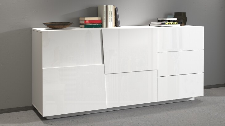 Sideboard >Bitonto< in Weiß Hochglanz - 180x86x44cm (BxHxT)