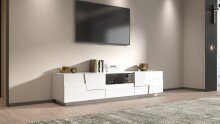 TV-Board >Bitonto< in Weiß Hochglanz - 220x46x44cm (BxHxT)