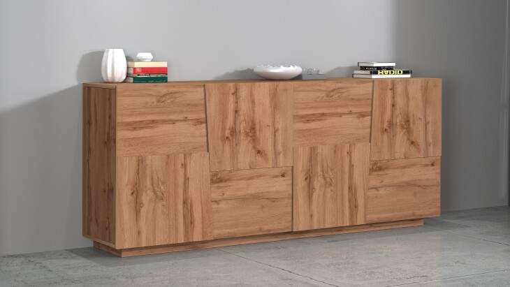 Sideboard >Bitonto< in Wotan Eiche Dekor - 200x86x44cm (BxHxT)