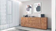 Sideboard >Bitonto< in Wotan Eiche Dekor - 200x86x44cm (BxHxT)